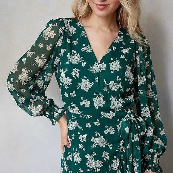 Size M LC Lauren Conrad High Low Wrap Maxi Dress sheer long sleeve front tie - Picture 11 of 13